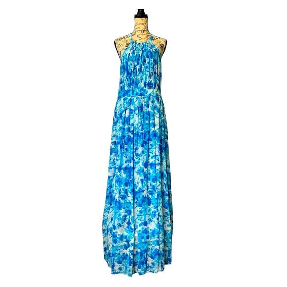 Calvin Klein blue teal watercolor halter long boho maxi dress. Size 12 - Picture 1 of 7